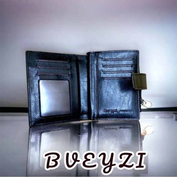 Bveyzi l Black Leather l Folding Wallet l New - Picture 1 of 6